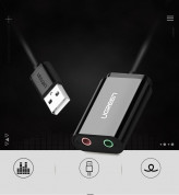 Ugreen USB External Sound Audio Card 15 cm - външна саунд карта с USB и 3.5 мм изходи за компютри (15 см) (черен) 1