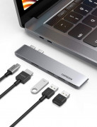 Ugreen Multifunctional Hub 2x USB-C - мултифункционален хъб за свързване на допълнителна периферия за MacBook Pro (тъмносив) 1