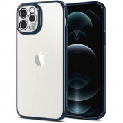 Spigen Optik Crystal Case - тънък силиконов (TPU) калъф за iPhone 12 Pro (син-прозрачен)