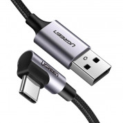 Ugreen USB-C Data Cable Right Angled 3A - кабел с въжена оплетка и бързо зареждане за устройства с USB-C порт (100 см) (черен) 1