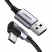 Ugreen USB-C Data Cable Right Angled 3A - кабел с въжена оплетка и бързо зареждане за устройства с USB-C порт (100 см) (черен) 2