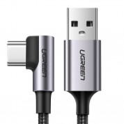Ugreen USB-C Data Cable Right Angled 3A - кабел с въжена оплетка и бързо зареждане за устройства с USB-C порт (100 см) (черен)