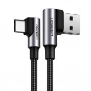 Ugreen USB-C Data Cable Angled Quick Charge 3A - кабел с въжена оплетка и бързо зареждане за устройства с USB-C порт (100 см) (черен)