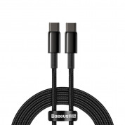Baseus Tungsten Gold USB-C to USB-C Cable PD 2.0 100W (CATWJ-01) - здрав кабел с въжена оплетка и бързо зареждане за устройства с USB-C порт (100 см) (черен)