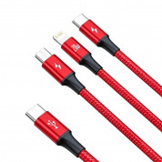 Baseus Rapid 3-in-1 USB Cable (CAMLT-SC09) - универсален USB-C кабел с Lightning, microUSB и USB-C конектори (150 см) (червен) 3