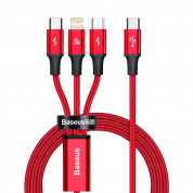 Baseus Rapid 3-in-1 USB Cable (CAMLT-SC09) - универсален USB-C кабел с Lightning, microUSB и USB-C конектори (150 см) (червен)