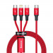 Baseus Rapid 3-in-1 USB Cable (CAMLT-SC09) - универсален USB-C кабел с Lightning, microUSB и USB-C конектори (150 см) (червен) 1