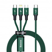 Baseus Rapid 3-in-1 USB Cable (CAMLT-SC06) - универсален USB-C кабел с Lightning, microUSB и USB-C конектори (150 см) (зелен)