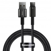 Baseus Tungsten Gold USB to USB-C Cable PD 2.0 66W (CATWJ-B01) - здрав кабел с въжена оплетка и бързо зареждане за устройства с USB-C порт (100 см) (черен)
