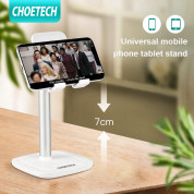 Choetech Adjustable Desk Phone and Tablet Holder - универсална разтягаща се поставка за бюро и гладки повърхности за смартфони и таблети (бял) 6