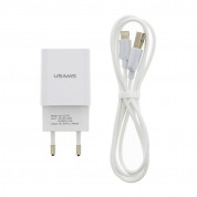 Usams T21 Travel Charger 2A and Lightning Cable - захранване за ел. мрежа 2.1A с USB изход и Lightning кабел (бял)