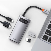 Baseus USB-C Metal Gleam Series 4-in-1 Hub (CAHUB-CY0G) - мултифункционален хъб за свързване на допълнителна периферия за устройства с USB-C (тъмносив) 1