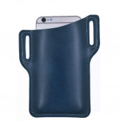 JC Belt Case Universal - кожен калъф за колана за смартфони до 6 инча (тъмносин)