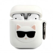 Karl Lagerfeld Airpods Choupette Silicone Case - силиконов калъф с карабинер за Apple Airpods и Apple Airpods 2 (бял)