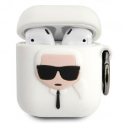 Karl Lagerfeld Airpods Ikonik Silicone Case - силиконов калъф с карабинер за Apple Airpods и Apple Airpods 2 (бял)