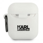 Karl Lagerfeld Airpods Ikonik Silicone Case - силиконов калъф с карабинер за Apple Airpods и Apple Airpods 2 (бял) 1