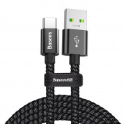 Baseus Durable Nylon USB-A to USB-C Cable PD 2.0 100W (CATKC-A01) - здрав кабел с въжена оплетка и бързо зареждане за устройства с USB-C порт (100 см) (черен)