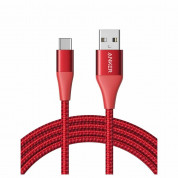 Anker PowerLine+ II USB-A to USB-C 2.0 Cable - бърз и издръжлив кабел за зареждане на устройства с USB-C порт (180 см) (червен)