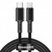 Baseus High Density Braided USB-C to Lightning Cable PD 20W (CATLGD-A01) - USB-C към Lightning кабел за Apple устройства с Lightning порт (200 см) (черен)