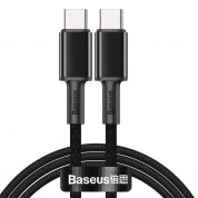 Baseus High Density Braided USB-C to USB-C Cable PD 2.0 100W (CATGD-A01) - здрав кабел с въжена оплетка за бързо зареждане за устройства с USB-C порт (200 см) (черен)