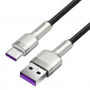 Baseus Cafule Metal Series USB-A to USB-C Cable 40W (CATJK-01) - здрав кабел с въжена оплетка за устройства с USB-C порт (25 см) (черен-златист)  1