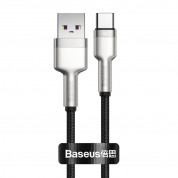 Baseus Cafule Metal Series USB-A to USB-C Cable 40W (CATJK-A01) - здрав кабел с въжена оплетка за устройства с USB-C порт (100 см) (черен-златист) 
