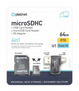 Platinet 4in1 64GB USB Flash Drive + Micro SD card + micro USB OTG Reader - micro USB четец за microSD карти и памет карта със SD адаптер (клас 10)