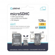 Platinet 4in1 128GB USB Flash Drive + Micro SD card + micro USB OTG Reader - micro USB четец за microSD карти и памет карта със SD адаптер (клас 10)