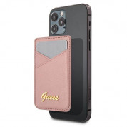 Guess Saffiano Magnetic Wallet - кожен портфейл (джоб) за прикрепяне към iPhone с MagSafe (розов)