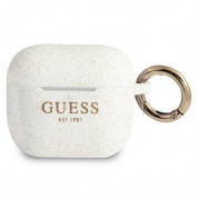 Guess AirPods 3 Silicone Glitter Case - силиконов калъф с карабинер за Apple Airpods 3 (бял)