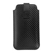 Vennus Carbon Pouch Size 14 - вертикален кожен калъф, тип джоб с лента за издърпване за iPhone 11, iPhone XS, iPhone X, Huawei P40, Galaxy A41, Galaxy S20 и други (черен) 1