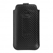 Vennus Carbon Pouch Size 17 - вертикален кожен калъф, тип джоб с лента за издърпване за iPhone 11 Pro Max, iPhone XS Max, Huawei P40 Pro, Huawei P40 Lite, Galaxy S10 Plus и други (черен) 2