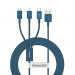 Baseus Superior 3-in-1 USB Cable (CAMLTYS-03) - универсален USB кабел с Lightning, microUSB и USB-C конектори (150 см) (син) 1