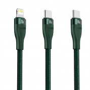 Baseus Flash Series 2in1 100W Fast Charging USB-C to Lightning and USB-C Cable (CA1T2-F06) - здрав USB-C кабел с бързо зареждане за устройства с Lightning и USB-C порт (120 см) (зелен) 2