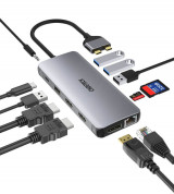 Choetech 12-in-1 USB-C Dual Multimedia Adapter - мултифункционален хъб за свързване на допълнителна периферия за MacBook (тъмносив) 2