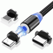 Wozinsky Magnetic Cable - кабел с магнитен накрайник с USB-C, MicroUSB и Lightning конектори (черен) 2