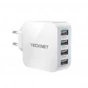 TeckNet U10333 USB Power Adapter - захранване за ел. мрежа с 4xUSB-A изхода (бял)