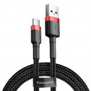 Baseus Cafule USB-A to USB-C Cable 3A (CATKLF-A91) - кабел с въжена оплетка и бързо зареждане за устройства с USB-C порт (50 см) (черен-червен)