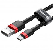 Baseus Cafule USB-A to USB-C Cable 3A (CATKLF-A91) - кабел с въжена оплетка и бързо зареждане за устройства с USB-C порт (50 см) (черен-червен) 2