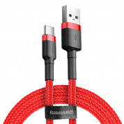 Baseus Cafule USB-A to USB-C Cable 3A (CATKLF-B09) - кабел с въжена оплетка и бързо зареждане за устройства с USB-C порт (100 см) (черен-червен)