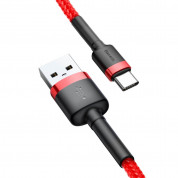 Baseus Cafule USB-A to USB-C Cable 3A (CATKLF-B09) - кабел с въжена оплетка и бързо зареждане за устройства с USB-C порт (100 см) (черен-червен) 4