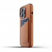 Mujjo Leather Wallet Case - кожен (естествена кожа) кейс с джоб за кредитна карта за iPhone 13 Pro (кафяв) 2