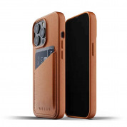 Mujjo Leather Wallet Case - кожен (естествена кожа) кейс с джоб за кредитна карта за iPhone 13 Pro (кафяв)