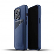 Mujjo Leather Wallet Case - кожен (естествена кожа) кейс с джоб за кредитна карта за iPhone 13 Pro Max (син)