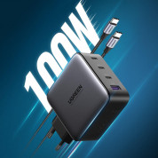 Ugreen GaN Fast Wall Charger PPS 100W - захранване за ел. мрежа за лаптопи, смартфони и таблети с USB и 3xUSB-C изходи с технология за бързо зареждане (черен) 3