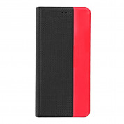 Prio Book Case - кожен калъф с поставка за iPhone 13 (черен-червен)