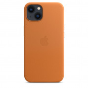 Apple iPhone Leather Case with MagSafe - оригинален кожен кейс (естествена кожа) за iPhone 13 (оранжев) 2