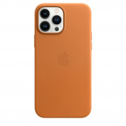 Apple iPhone Leather Case with MagSafe - оригинален кожен кейс (естествена кожа) за iPhone 13 Pro Max (оранжев) 2