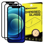Wozinsky 2x Full Glue 3D Tempered Glass - 2 броя калени стъклени защитни покрития за дисплея на iPhone 12, iPhone 12 Pro (черен-прозрачен) (2 броя)