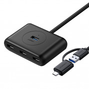 Ugreen USB-A & USB-C 3.0 Hub 4-port - 4-портов USB 3.0 хъб за компютри и лаптопи (100 см) (черен)